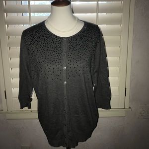 Cardigan with black rhinestones. Classic XXL